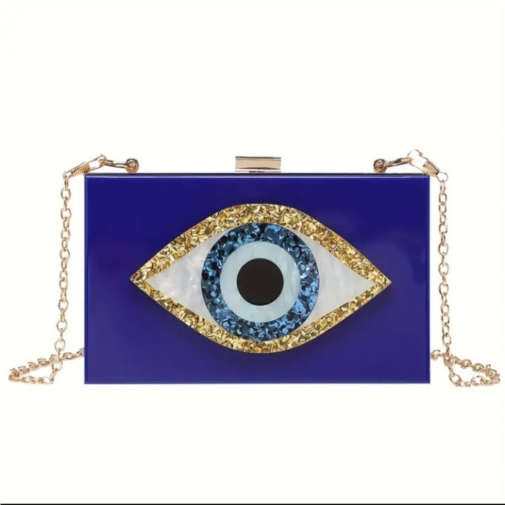 Blue Evil Eye Hard Shell Clutch Bag Chain